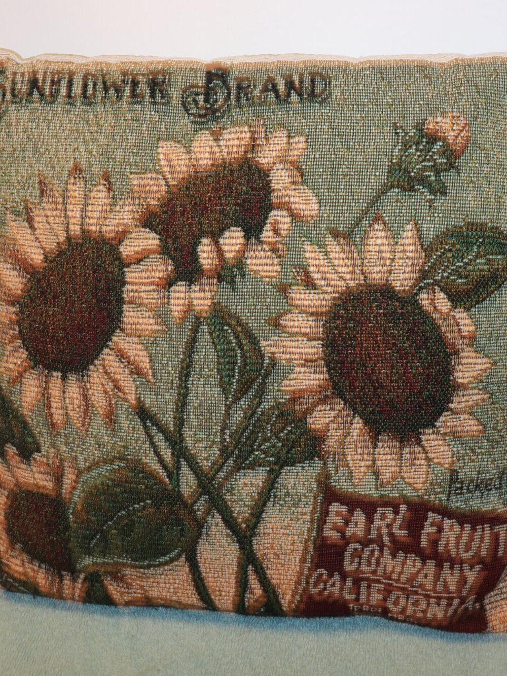 Vintage Sunflower Tapestry Decorative Throw Pillow 12"X11"- Earl Fruit Company
